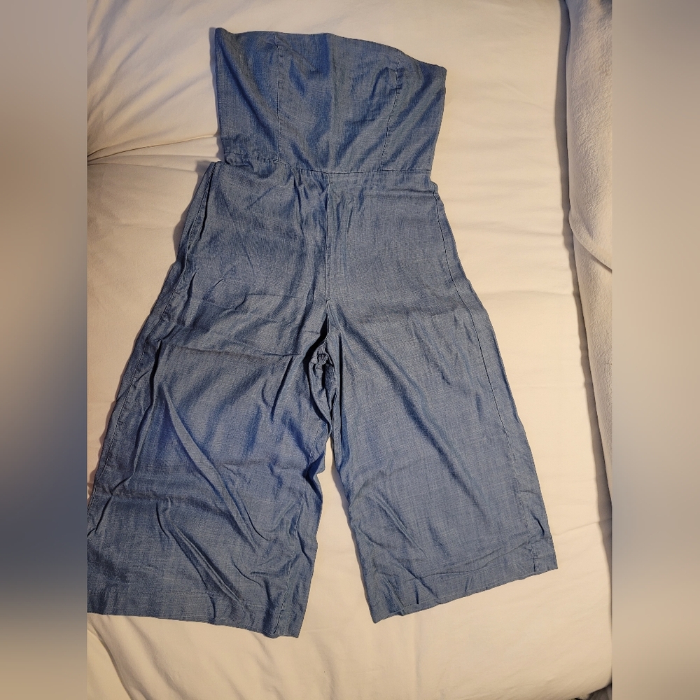 White House Black Market Blue Strapless Jumpsuit
